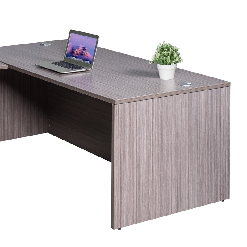 Scranton & Co Engineered Wood L-Shape Desk with Pedestal in Driftwood