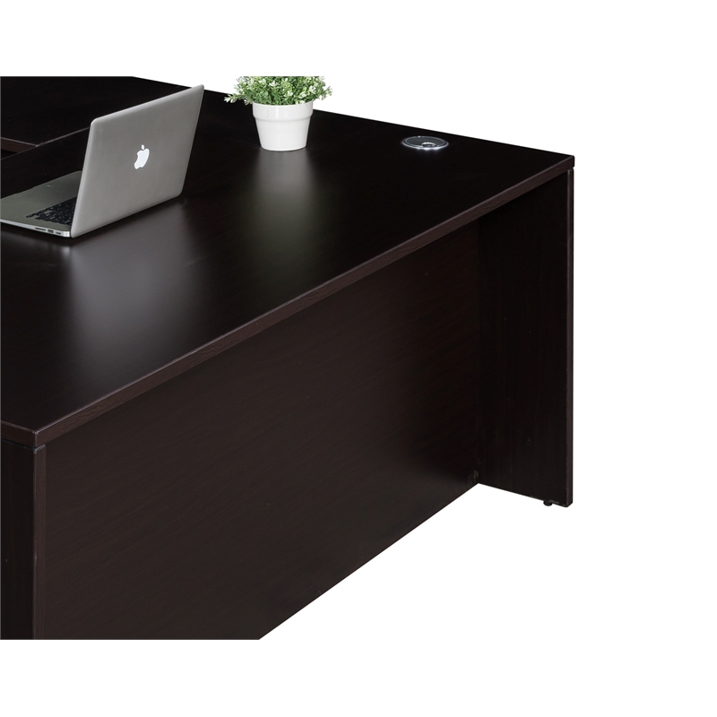 Scranton & Co Engineered Wood L-Shape Desk with Pedestal in Mocha