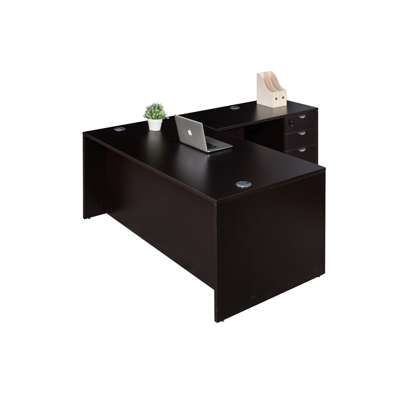 Scranton & Co Engineered Wood L-Shape Desk with Pedestal in Mocha