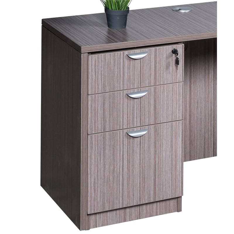 Scranton & Co Engineered Wood L-Shape Desk with Pedestal in Driftwood