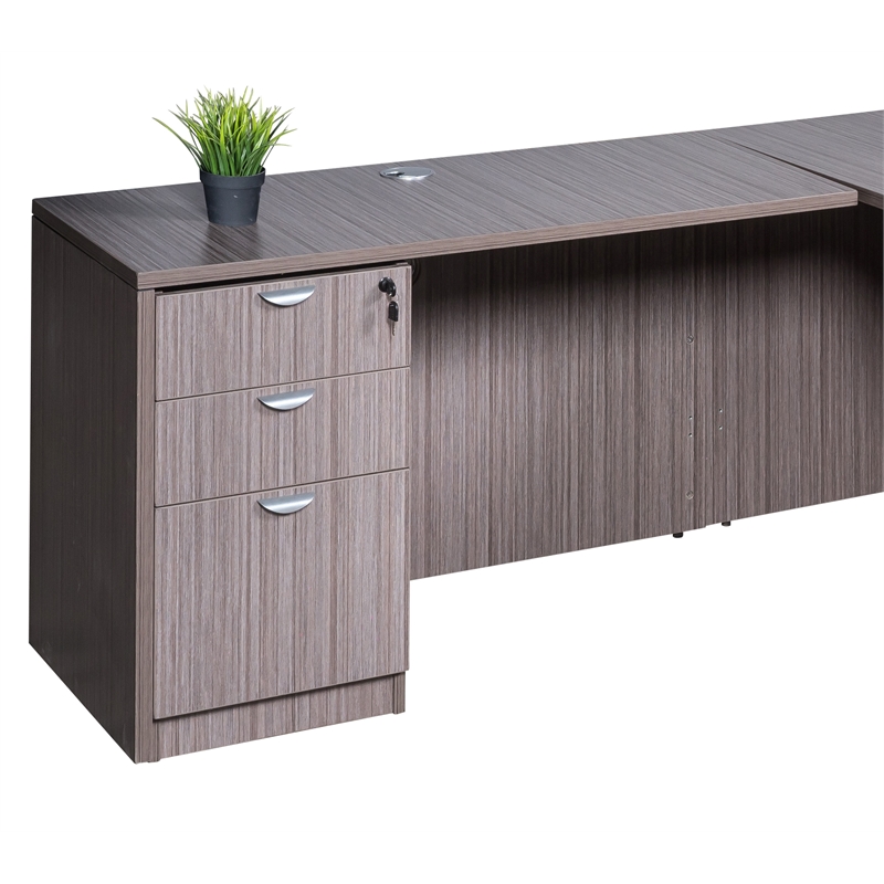 Scranton & Co Engineered Wood L-Shape Desk with Pedestal in Driftwood