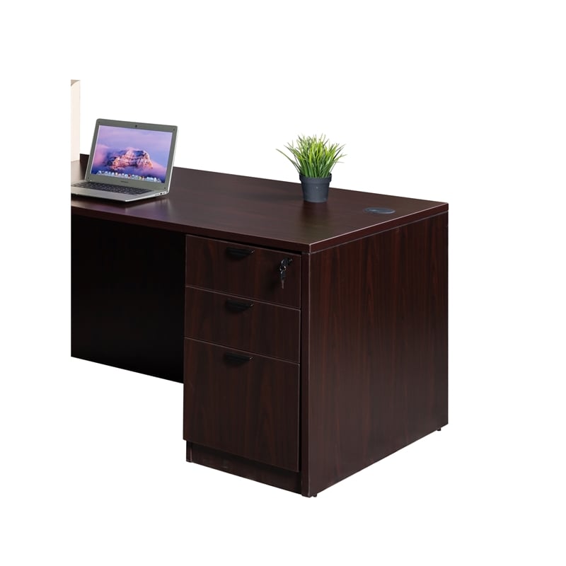 Scranton & Co Engineered Wood L-Shape Desk with Pedestal in Mahogany