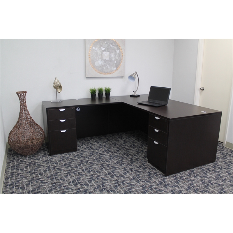 Scranton & Co Engineered Wood L-Shape Desk with Pedestal in Mocha