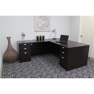 Scranton & Co Engineered Wood L-Shape Desk with Pedestal in Mocha