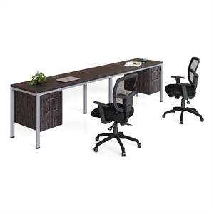 Scranton & Co Wood Side by Side Double Desks with Pedestals in Driftwood