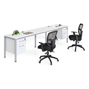 Scranton & Co Wood Side by Side Double Desks with 2 Pedestals in White