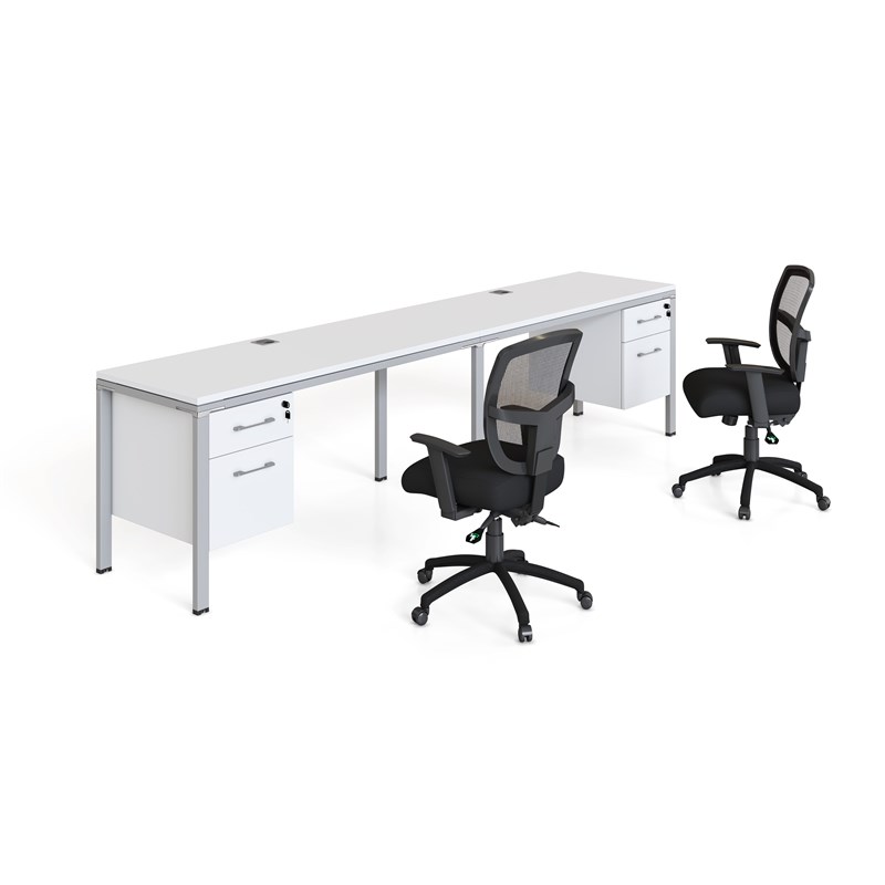 Scranton & Co Wood Side by Side Double Desks with 2 Pedestals in White