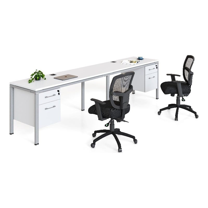 Scranton & Co Wood Side by Side Double Desks with 2 Pedestals in White
