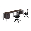 Scranton & Co Wood Side by Side Double Desks with Pedestals in Driftwood