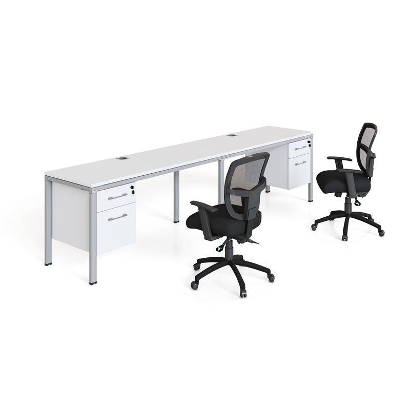 Scranton & Co Wood Side by Side Double Desks with 2 Pedestals in White