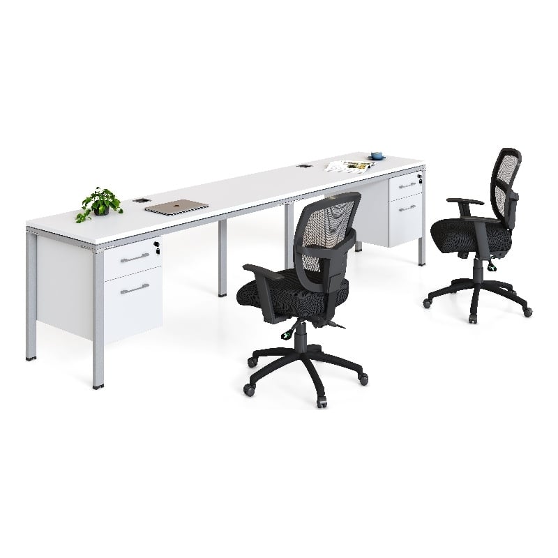Scranton & Co Wood Side by Side Double Desks with 2 Pedestals in White