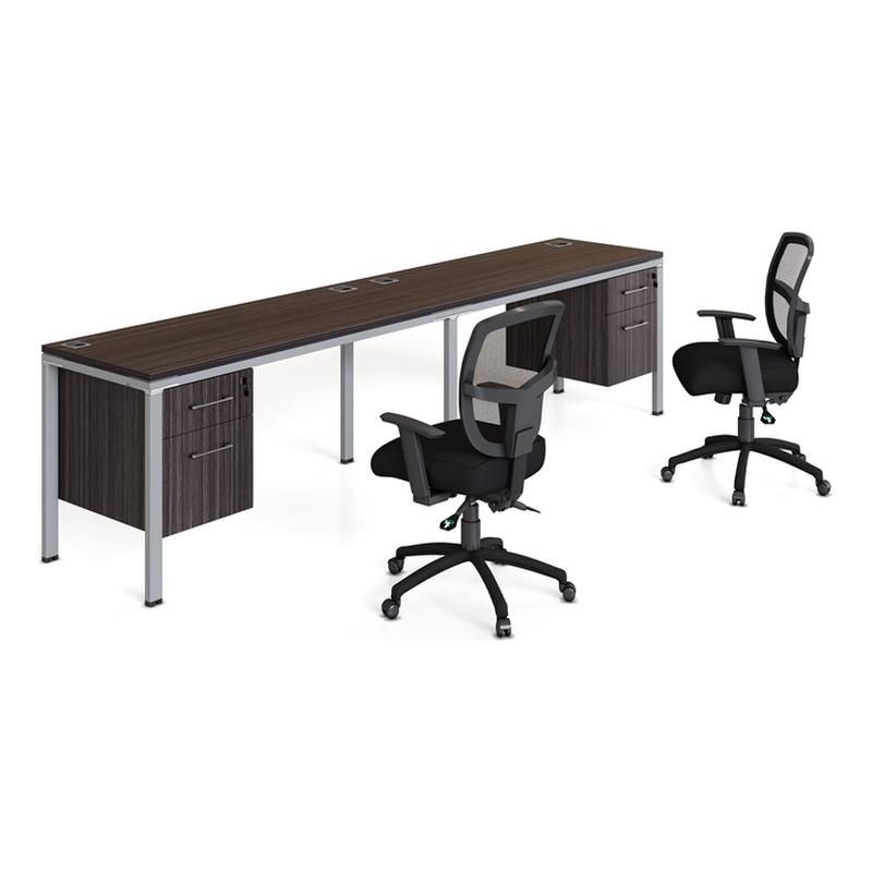 Scranton & Co Wood Side by Side Double Desks with Pedestals in Driftwood