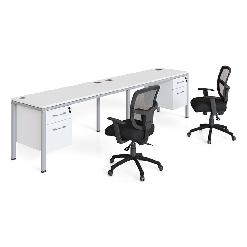 Scranton & Co Wood Side by Side Double Desks with 2 Pedestals in White