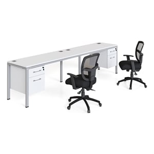 Scranton & Co Wood Side by Side Double Desks with 2 Pedestals in White