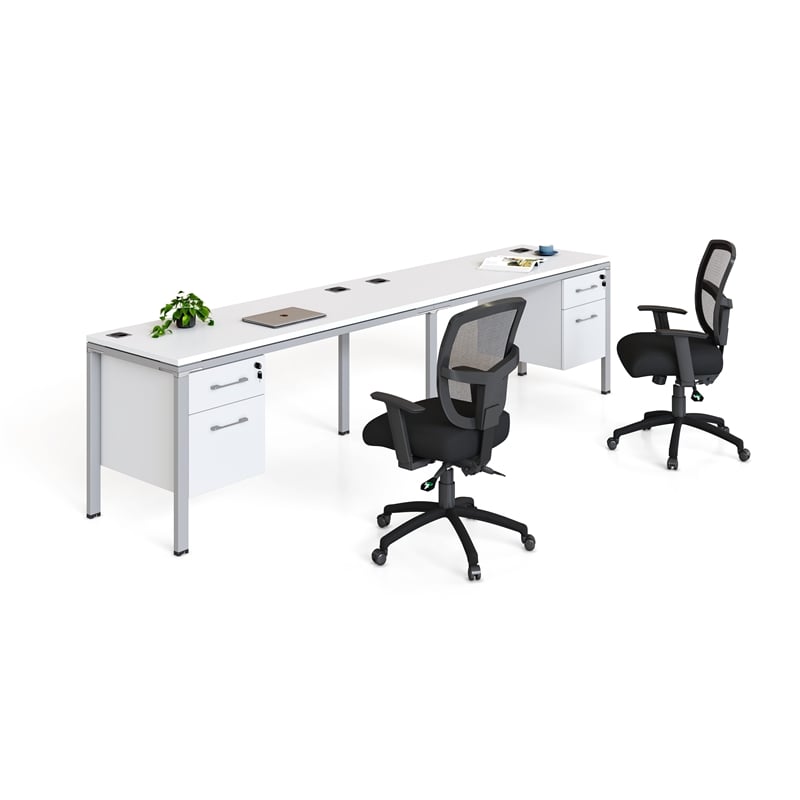 Scranton & Co Wood Side by Side Double Desks with 2 Pedestals in White
