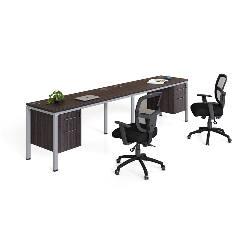 Scranton & Co Wood Side by Side Double Desks with Pedestals in Driftwood