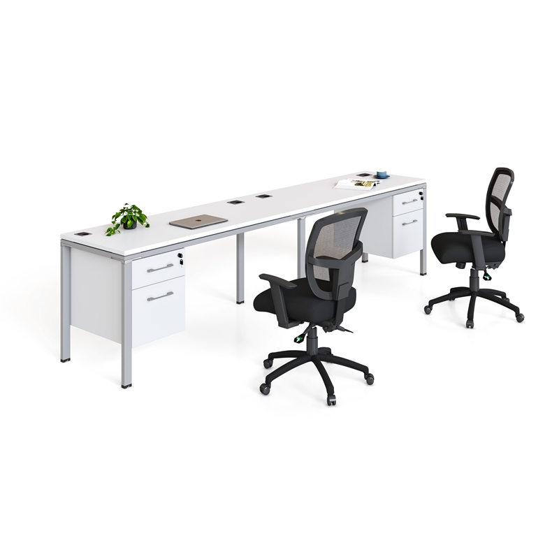 Scranton & Co Wood Side by Side Double Desks with 2 Pedestals in White