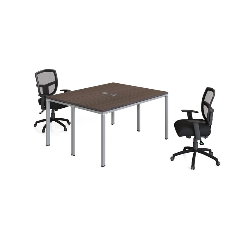 Scranton & Co Engineered Wood Face to Face Double Desks in Driftwood