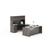 Scranton & Co Wood U-Shape Desk Credenza with Pedestal and Hutch in Driftwood