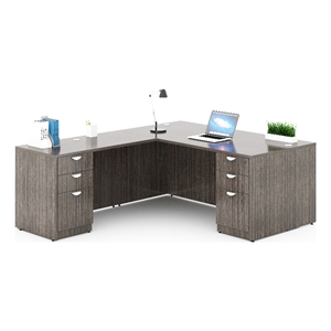 Scranton & Co Engineered Wood Desk and Credenza with 2 Pedestals in Driftwood