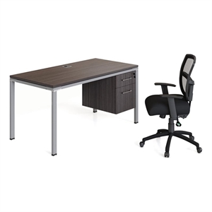 Scranton & Co Engineered Wood 60&quotx24&quot Single Desk with (1) Pedestal in Driftwood