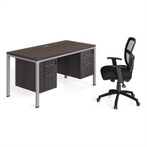 Scranton & Co Wood 60&quotx24&quot Single Desk with (2) Pedestals in Driftwood