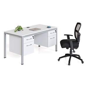 Scranton & Co Engineered Wood 60&quot x 24&quot Single Desk with (2) Pedestals in White