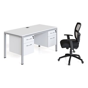 Scranton & Co Engineered Wood 66&quot x 24&quot Single Desk with (2) Pedestals in White