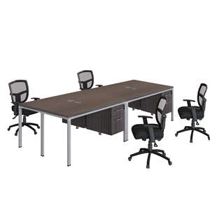 Scranton & Co Engineered Wood 60&quotx24&quot Quad Desks with (4) Pedestals in Driftwood
