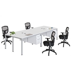 Scranton & Co Engineered Wood 60&quot x 24&quot Quad Desks with (4) Pedestals in White