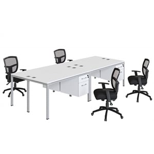 Scranton & Co Engineered Wood 60&quot x 30&quot Quad Desks with (4) Pedestals in White