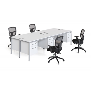 Scranton & Co Engineered Wood 66&quot x 30&quot Quad Desks with (4) Pedestals in White