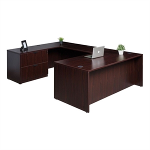 Scranton & Co 71&quot U-Shape Desk with 2 Drawer Lateral File in Mahogany