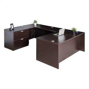 Scranton & Co 71&quot U-Shape Desk with 2 Drawer Lateral File in Mocha