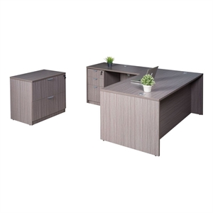 Scranton & Co 71&quot L-Shape Corner Desk with File Storage in Driftwood