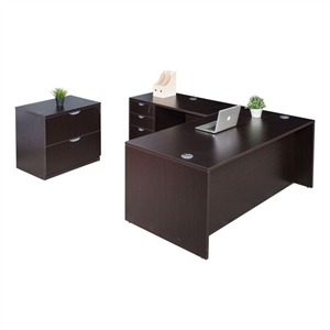Scranton & Co 71&quot L-Shape Corner Desk with File Storage in Mocha