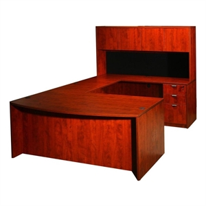 Scranton & Co 71&quot U-Shaped Curved Bow Desk with File Storage in Mahogany