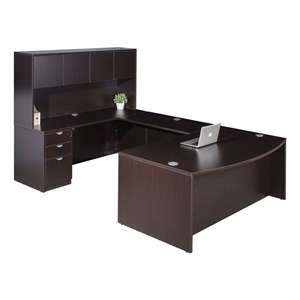 Scranton & Co 71&quot U-Shaped Curved Bow Desk with File Storage in Mocha