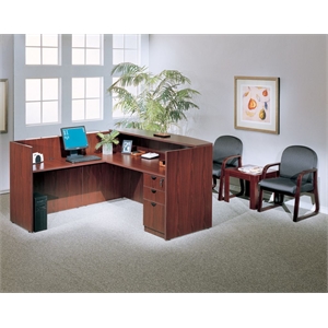 Scranton & Co 71&quot Reception L-Shape Desk with File Pedestal in Mahogany