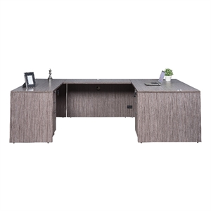 Boss Offie Products 66&quot U-Shape Desk with 2 File Pedestals in Driftwood