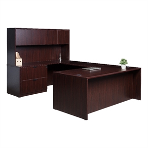 Scranton & Co 66&quot U-Shape Desk with Lateral File and Hutch in Mahogany