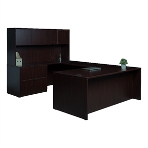 Scranton & Co 66&quot U-Shape Desk with Lateral File and Hutch in Mocha