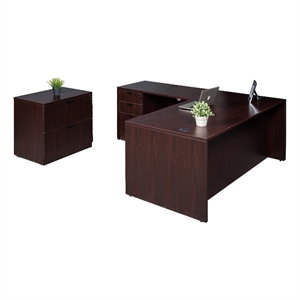 Scranton & Co 66&quot L-Shape Desk with File Storage in Mahogany