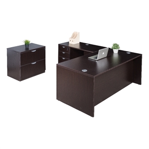 Scranton & Co Contemporary 66&quot L-Shape Desk with File Storage in Mocha