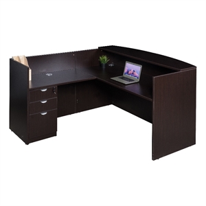 Scranton & Co 71&quot Reception L-Shape Desk with File Pedestal in Mocha
