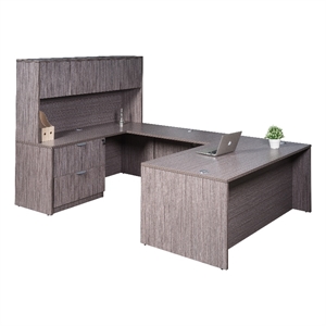 Scranton & Co 71&quot U-Shape Desk with Lateral File and Hutch in Driftwood