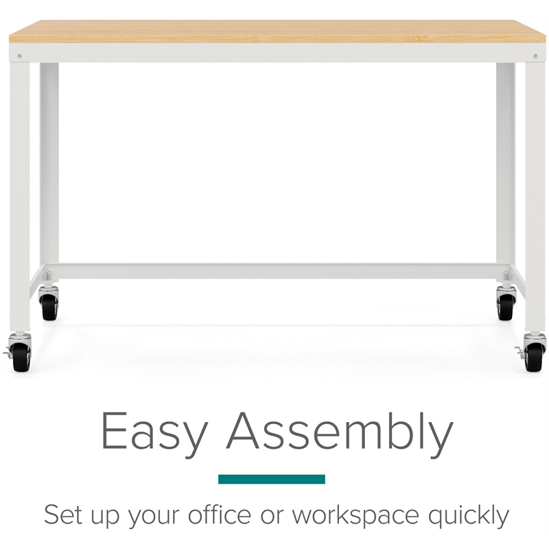 Scranton & Co Home Office Metal Desk and Storage Set in White / Maple