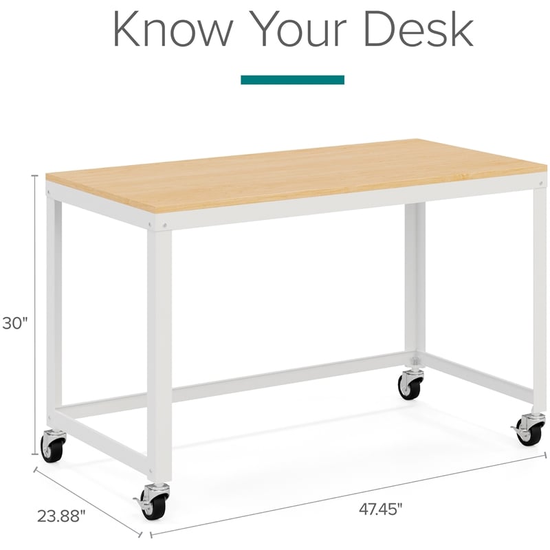 Scranton & Co Home Office Metal Desk and Storage Set in White / Maple