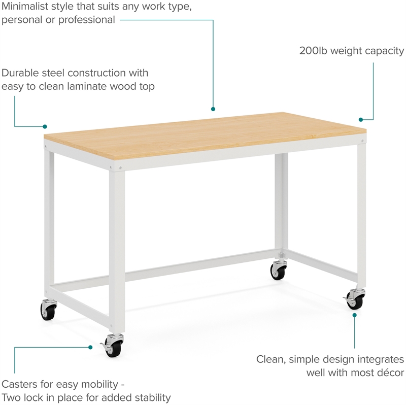 Scranton & Co Home Office Metal Desk and Storage Set in White / Maple