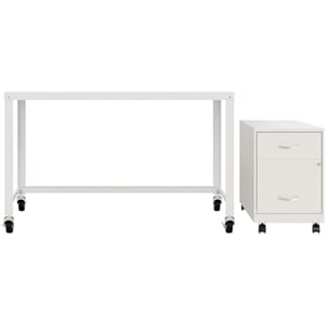 Scranton & Co Home Office Metal Desk and Storage Set in White